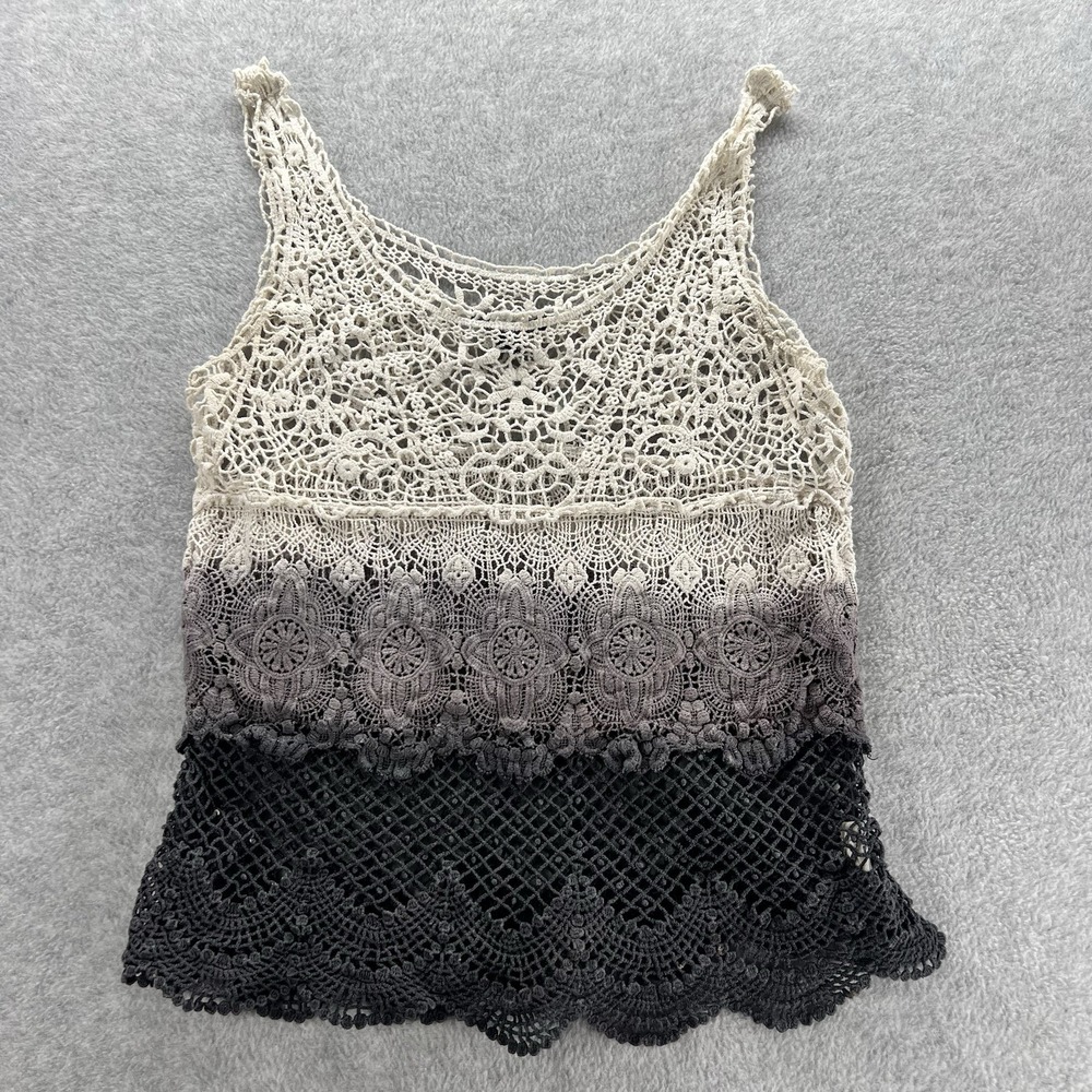 American Eagle Womens Crochet Gray Ombre Tank Top Coastal Boho Festival